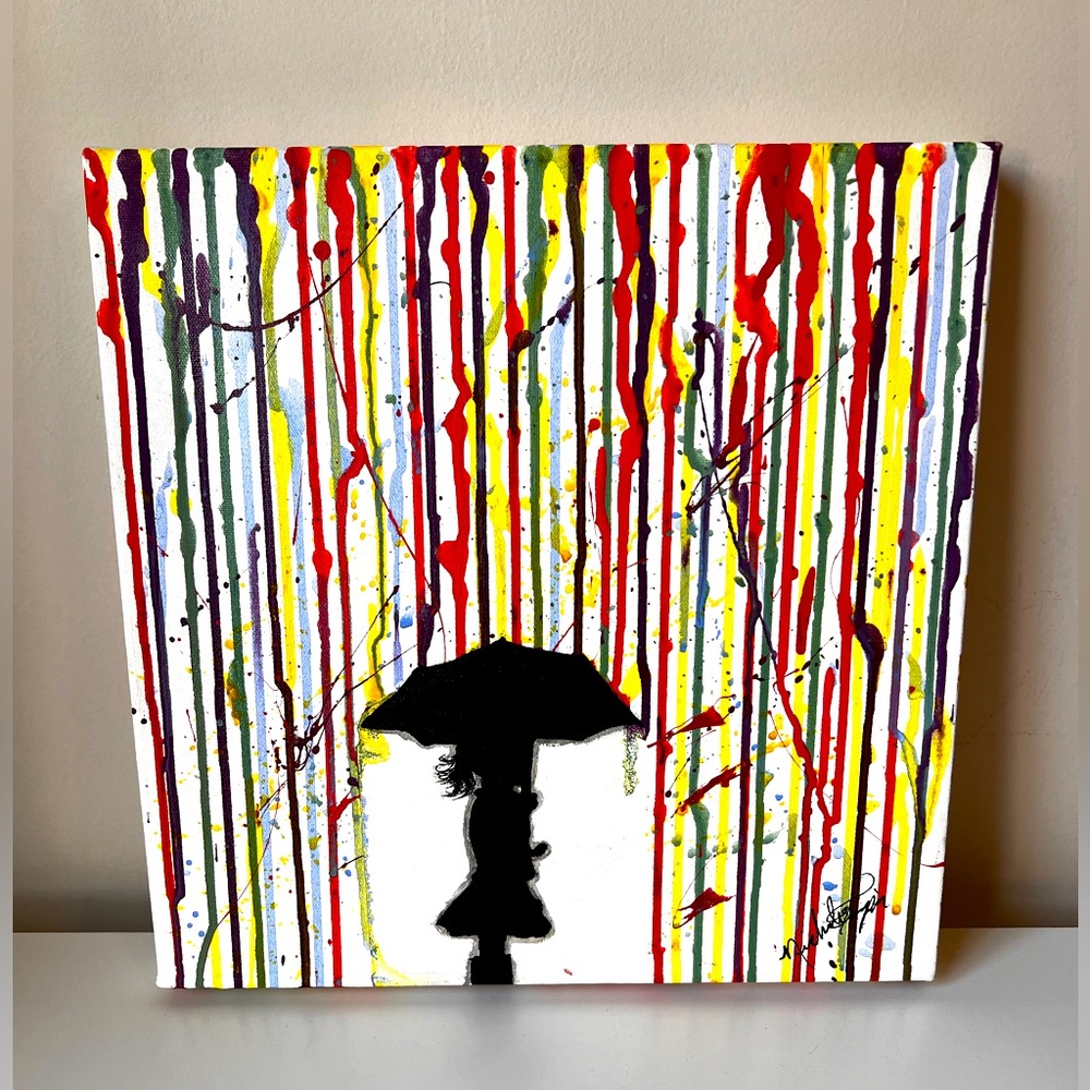 Abstract Silhouette Colorful Painting 13” X 13”